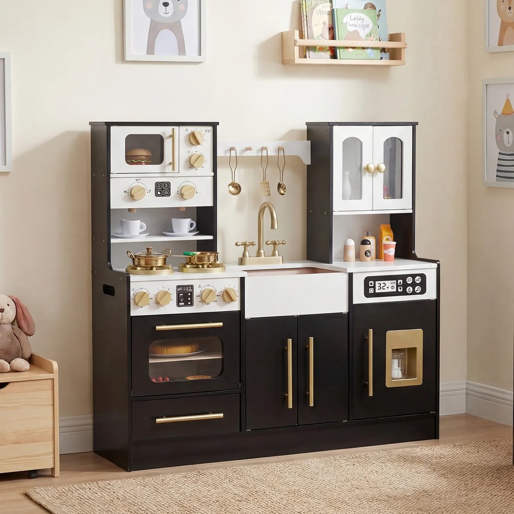 Costway Cucina bambini in legno cucina giocattolo con effetti sonori e luci, Cucina giocattolo set da gioco di chef per bambini 3+ anni 2 Colori