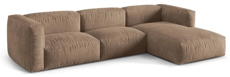 Divano angolare componibile marrone chiaro (con penisola a destra/con chaise lounge) con rivestimento in velluto Martina – Micadoni