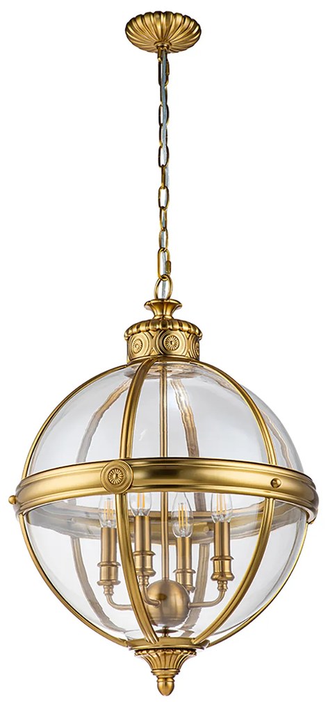 Lampadario Industrial Nordico Adams Acciaio Ottone Spazzolato Vetro 4 Luci E14