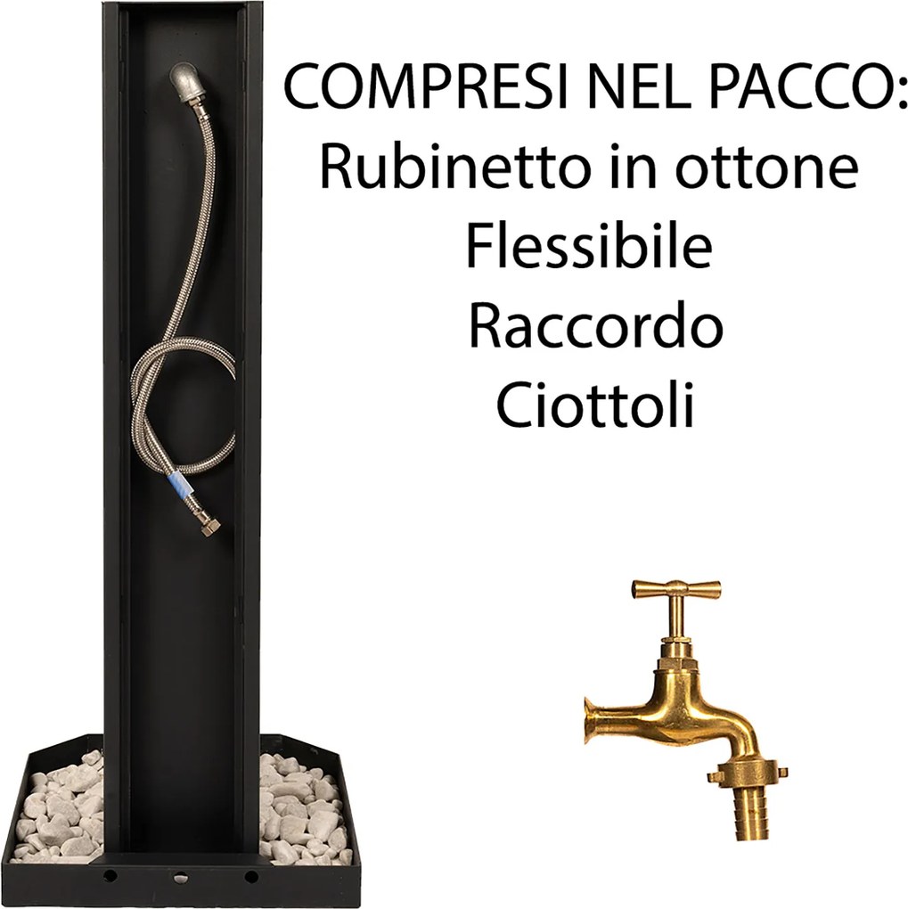 Fontana da Giardino Design a Colonna Ovale Rubinetto in Ottone e Base con Ciottoli Corten...