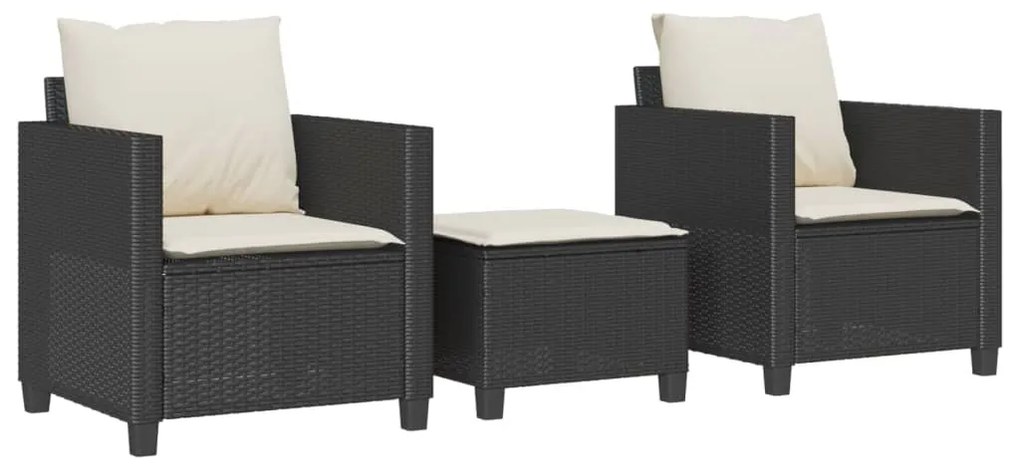 Set da bistrò 3 pz con cuscini nero in polyrattan