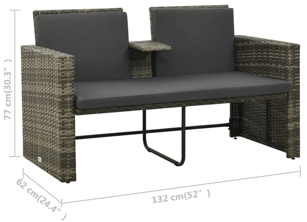 Set Divani da Giardino 3 pz con Cuscini in Polyrattan Grigio