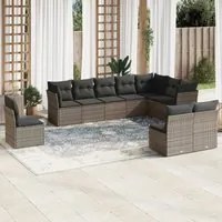 Set Divano da Giardino 10 pz con Cuscini Grigio in Polyrattan 3249639