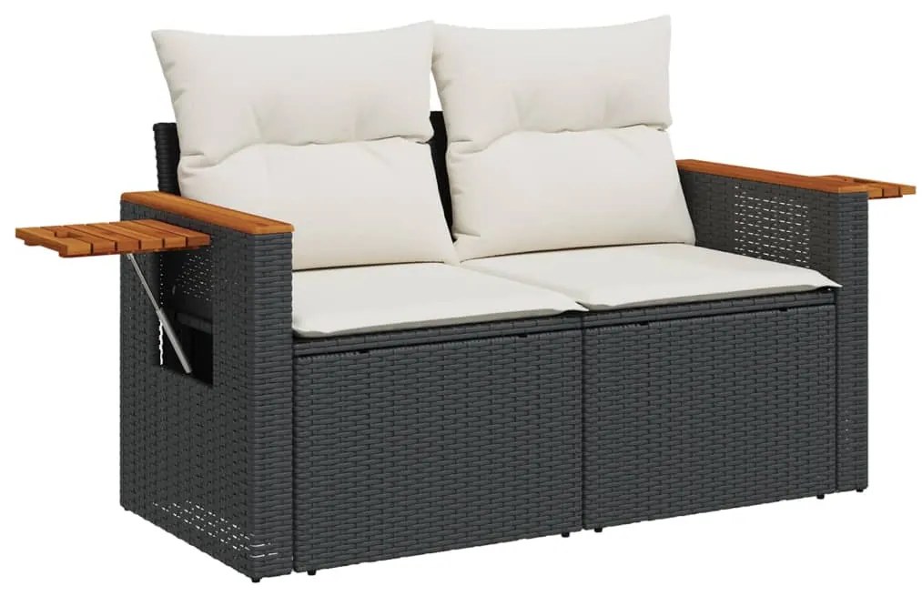 Set divani da giardino 10pz con cuscini in polyrattan nero