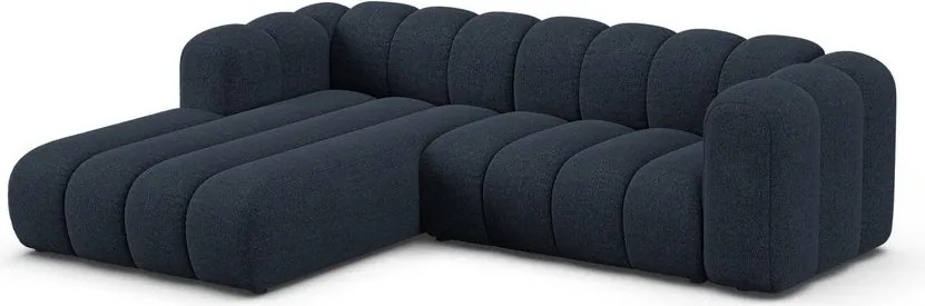 Divano angolare blu scuro (con penisola a sinistra/con chaise lounge) con rivestimento in ciniglia Lupine – Micadoni