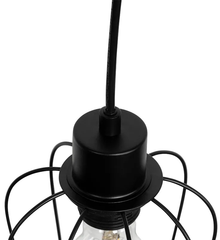 Lampada a sospensione intelligente nera con legno incl. 4 Wifi A60 - Stronk