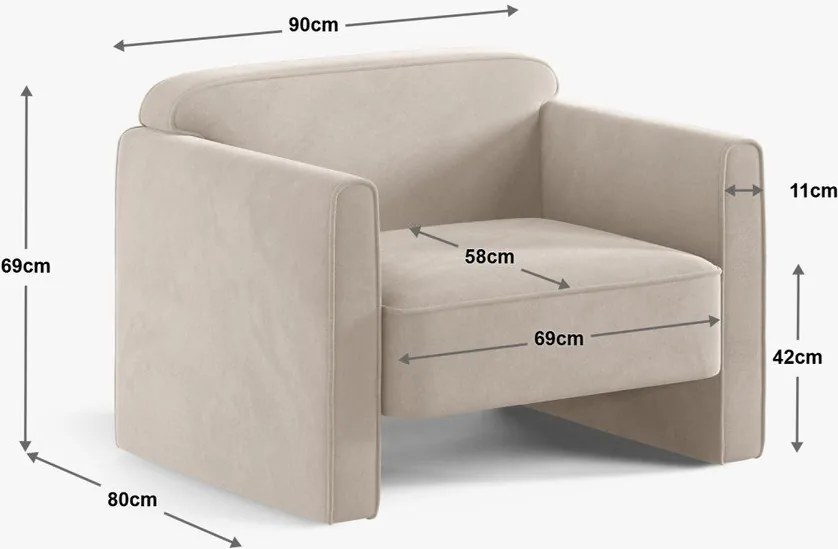 Poltrona beige con rivestimento in velluto Abby – Micadoni