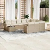 Set Divani da Giardino 11 pz con Cuscini Beige in Polyrattan 3219518