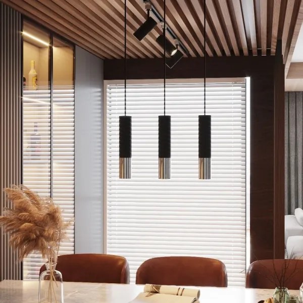 Sollux SL.0940 - Lampadario a sospensione con filo LOOPEZ 1xGU10/10W/230V nero/cromo