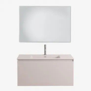 Set Mobili Da Bagno In Legno Macrae Con Lavabo Integrato Beige Lino & Rectangular Led Y Antivaho (100x70) Tasmin & Cromato ↑20 - Sklum