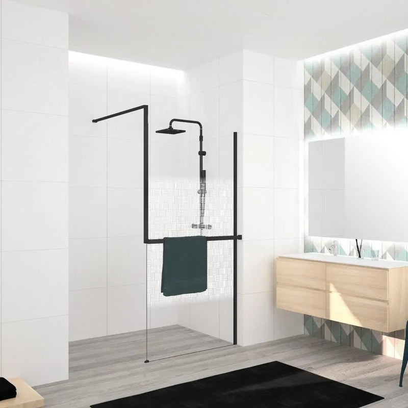 Box doccia walk-in Elidesign, vetro serigrafato 8 mm, L 120 cm x H 200 cm, profilo nero
