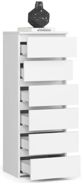 Cassettiera Moderna 40x35x109 Cm 6 Cassetti Bianco Opaco Artika