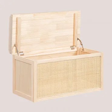 Baule Con Cuscino In Rattan E Legno Di Reyna Marrone Legno Naturale - Sklum
