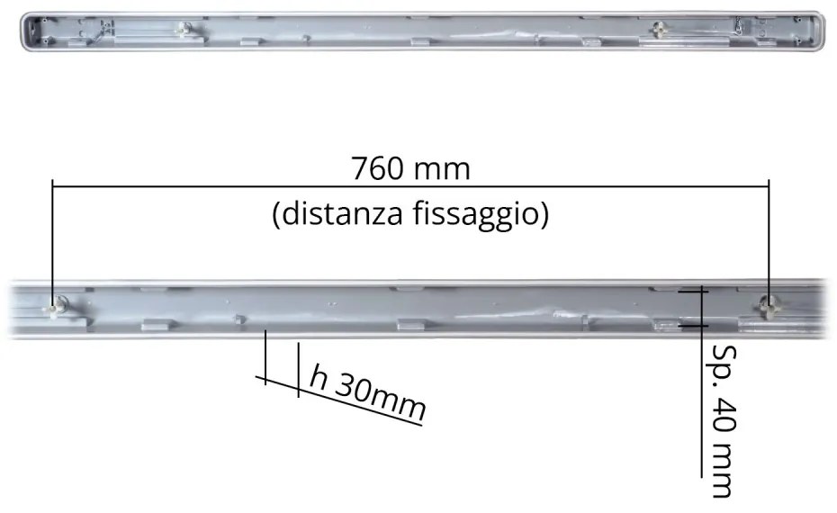 Plafoniera Stagna IP65 per Tubo LED 120cm - Unilaterale Plafoniera per 1 tubo LED da 120cm