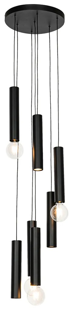 Lampada a sospensione di design nera rotonda 7 luci - Tuba