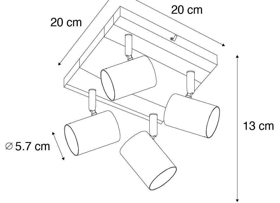Faretto da soffitto smart nero con legno 4 luci regolabili Incl. Wifi GU10 50mm - Jeana