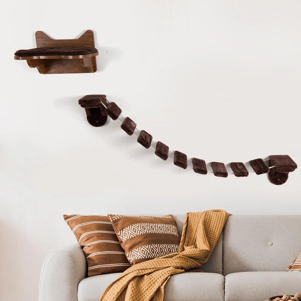 Costway Scaletta per gatti montata al muro con letto di legno per gatti, Centro attività da interno per gatti Marrone