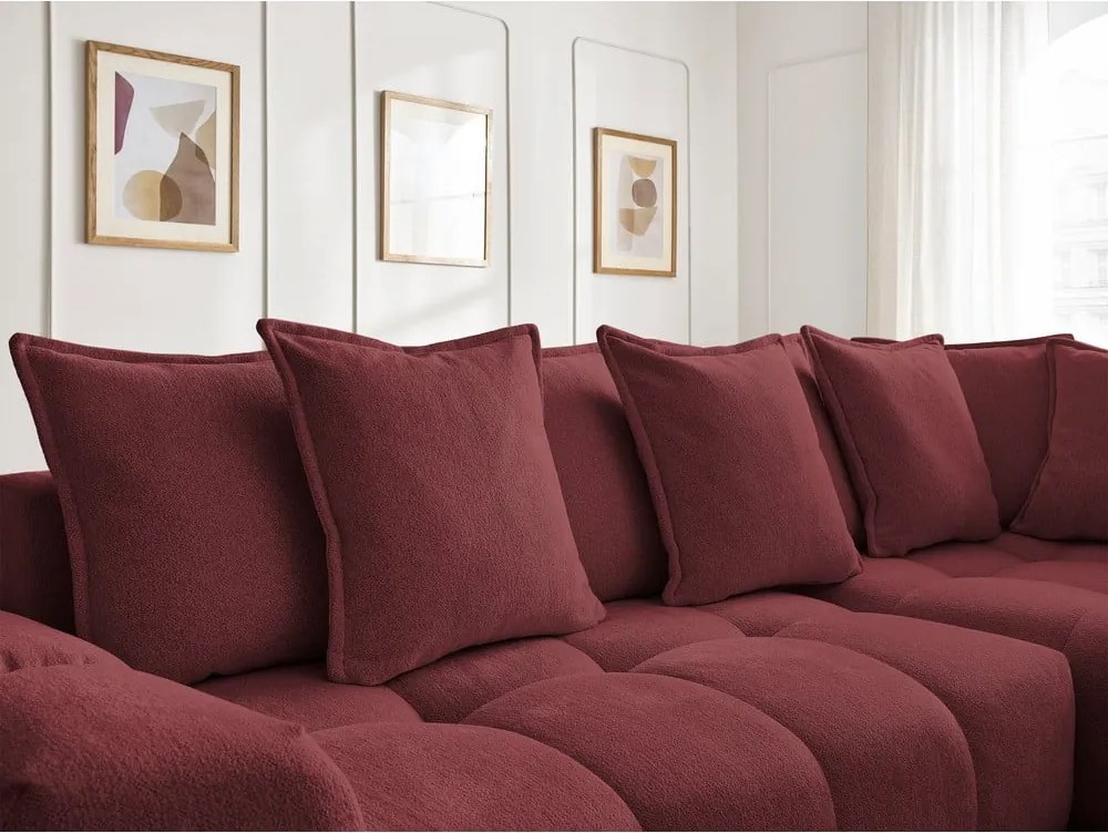 Divano angolare burgundy allungabile e con contenitore (penisola a destra/a L) con rivestimento in ciniglia Everest – Bobochic Paris