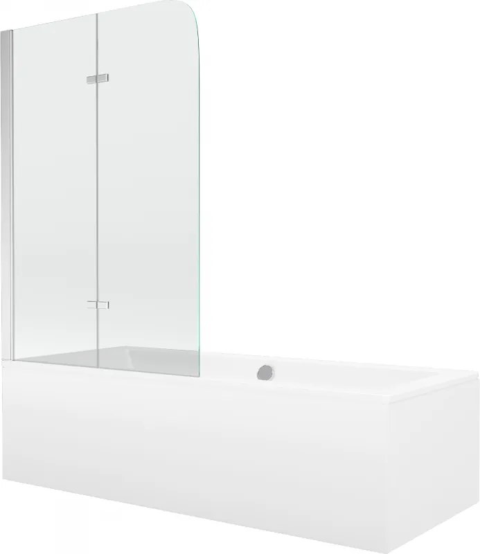 Mexen Cube vasca da bagno rettangolare 180 x 80 cm con rivestimento e schermo a 2 ante da 100 cm, trasparente, cromo