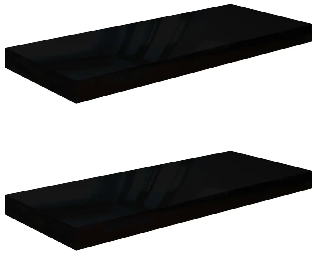 Scaffali a parete 2 pz nero lucido 60x23,5x3,8 cm in mdf