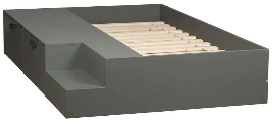 Letto per bambini in legno di pino verde-grigio con contenitore 80x200 cm Stage - vtwonen