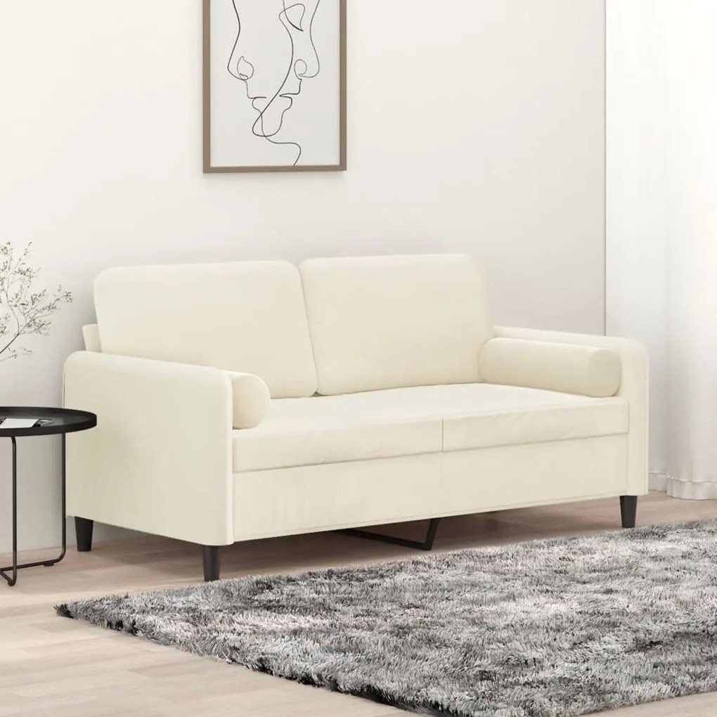 Divano A 2 Posti Con Cuscini Crema 140 Cm İn Velluto /