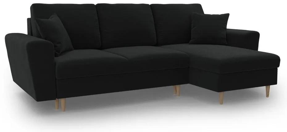 Divano angolare nero allungabile e con contenitore con rivestimento in velluto Kyoto – Cosmopolitan Design