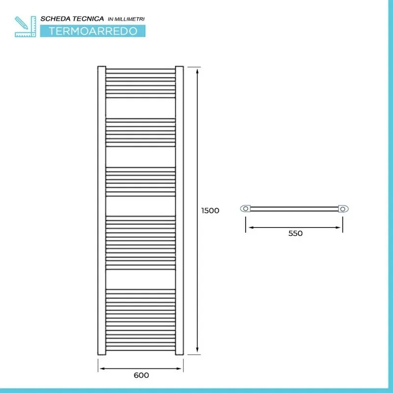 Termoarredo bagno scaldasalviette 60x150 cromo curvo interasse 55 cm