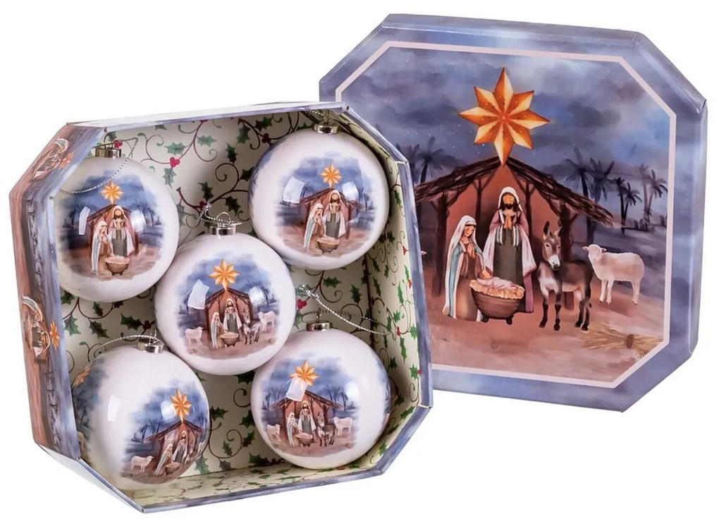 Palle di Natale Multicolore Carta Polyfoam Natività/Presepe 7,5 x 7,5 x 7,5 cm (5 Unità)