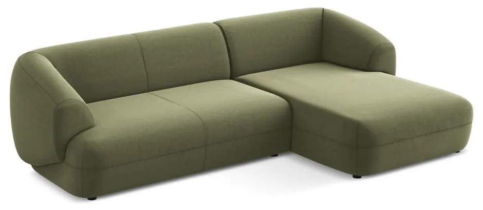 Divano angolare verde (con penisola a destra) con rivestimento in velluto Moana – Makamii