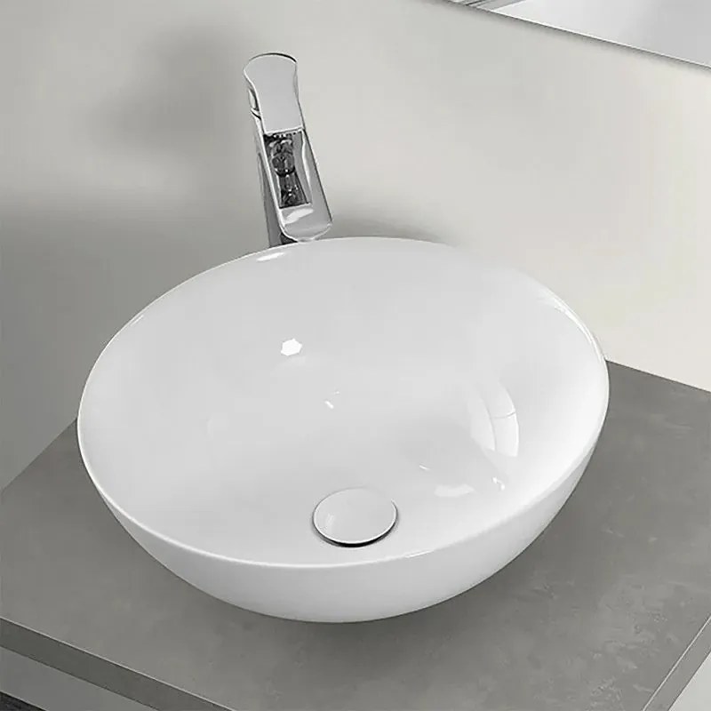 Lavamani da appoggio a bacinella 40 cm in ceramica bianco lucido