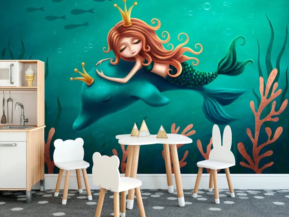 Carta da parati – Sirena con delfino