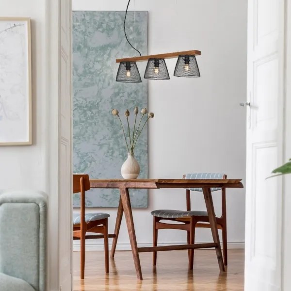 Briloner 4077-035 - Lampadario a sospensione con filo WOOD &amp; STYLE 3xE14/25W/230V