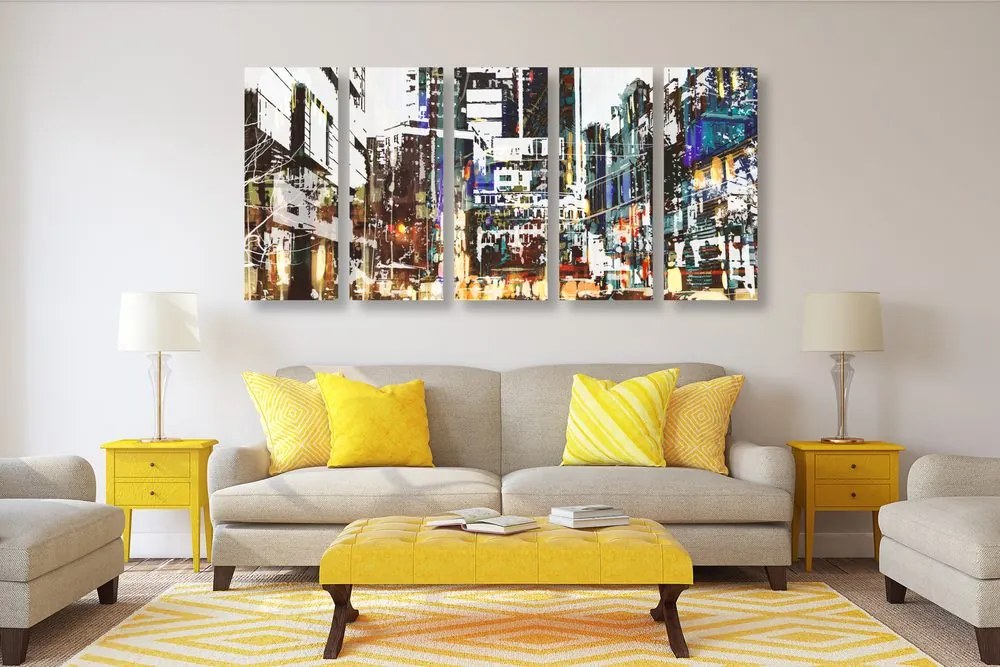 Quadri 5 pezzi – Panorami urbani astratti