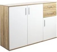 Cassettiera Mobile Armadietto 3 Porte 2 Cassetti Design Moderno Quercia e Bianco