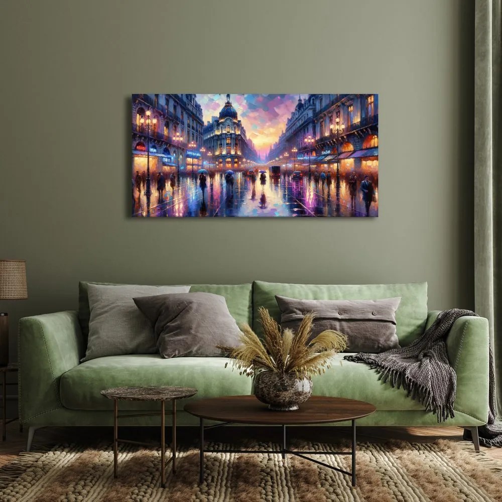 Quadro su tela – Città di sera sotto la pioggia