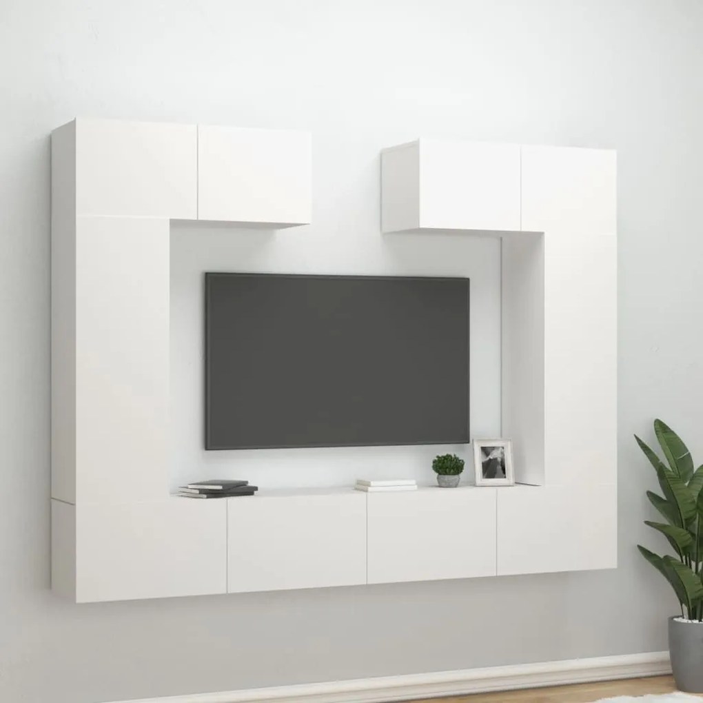 Set Di Mobili Porta Tv 6 Pz Bianco İn Legno Multistrato /
