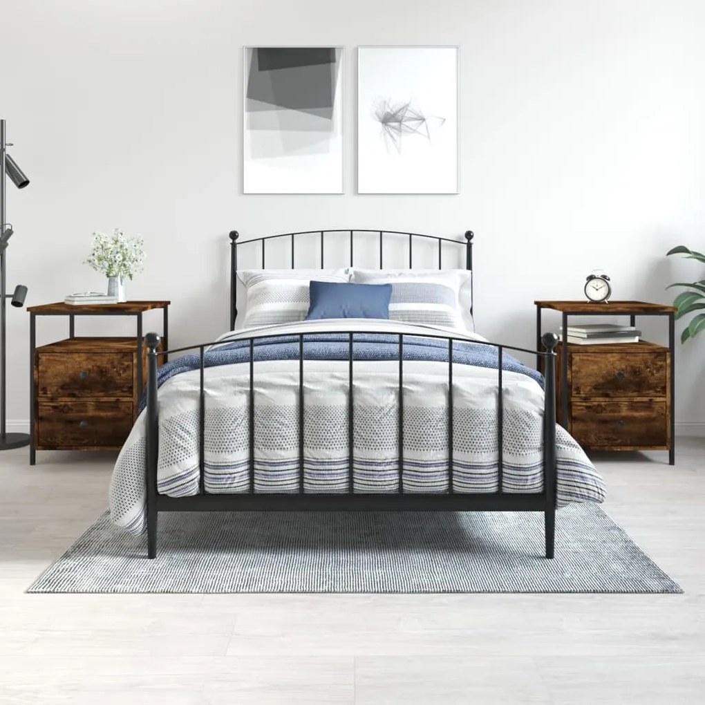 Comodini 2 Pz Rovere Fumo 44x45x60 Cm İn Legno Multistrato /