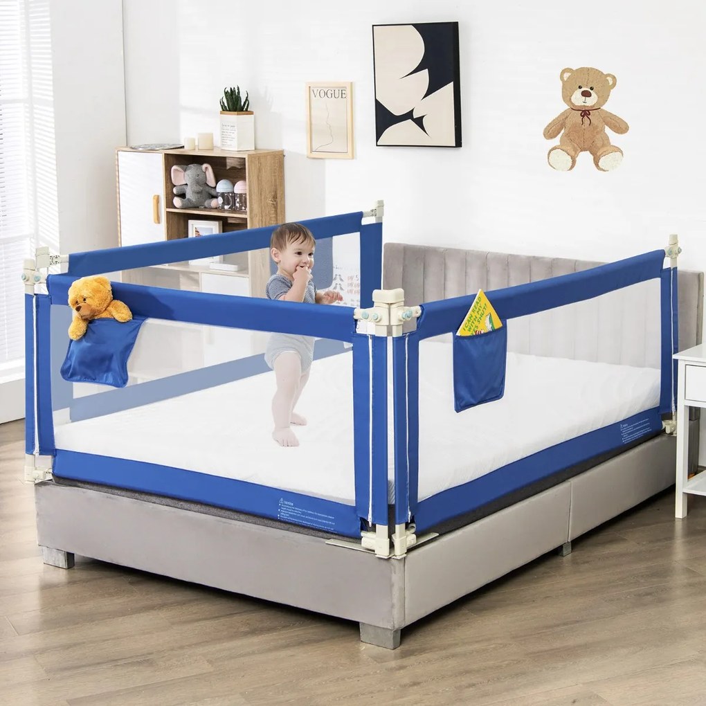 Costway Corrimano per bambini 176,5cm per letto, Ringhiera di sicurezza con cotone anticollisione e tasca laterale