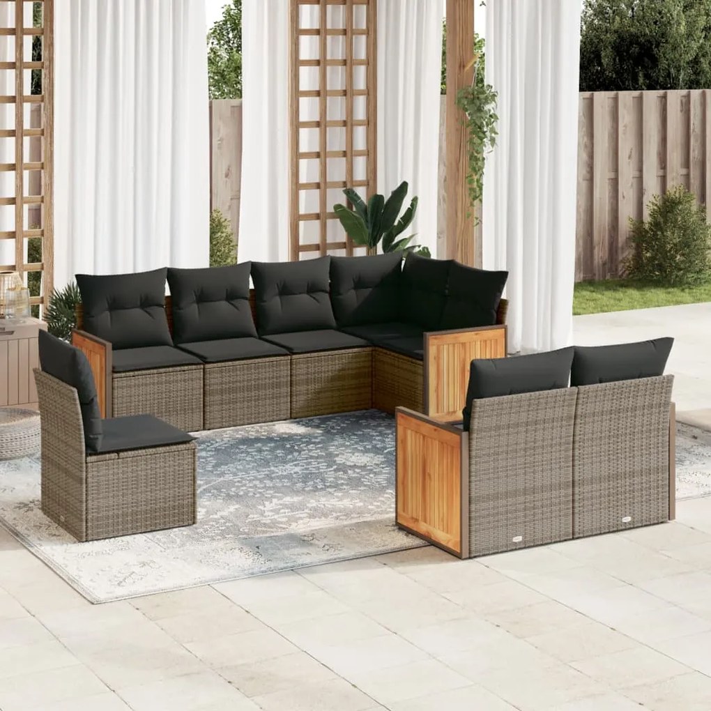 Set Divano da Giardino 8 pz con Cuscini Grigio in Polyrattan