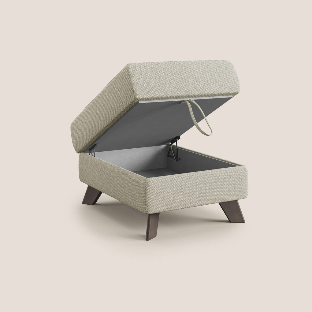 Moon Pouf contenitore e piedini alti in tessuto smacchiabile con acqua T05 panna