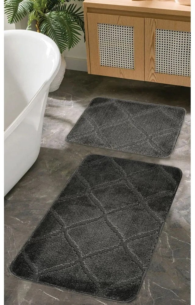 Set di tappetini per il bagno color antracite 2 pz 50x80 cm Cizgili – Foutastic