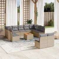 Set Divani da Giardino 12 pz con Cuscini Beige in Polyrattan 3223889