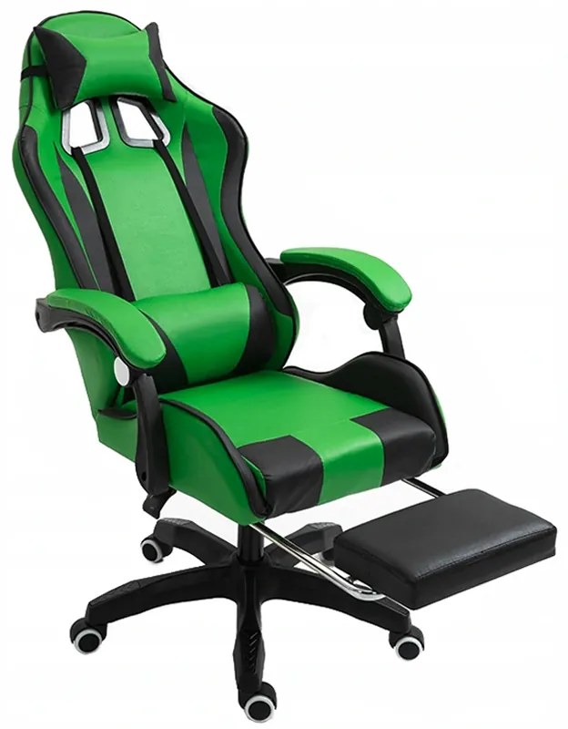 Comoda sedia da gaming con cuscino nero e verde