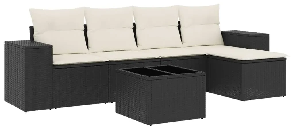Set divano da giardino 6 pz con cuscini nero in polyrattan