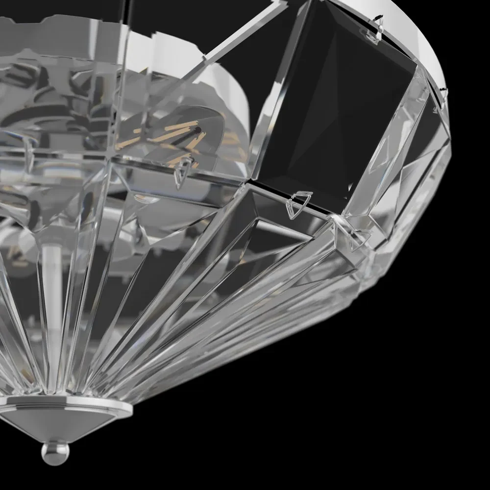 Plafoniera Contemporanea Facet Metallo Cromo 6 Luci Diffusori Vetro