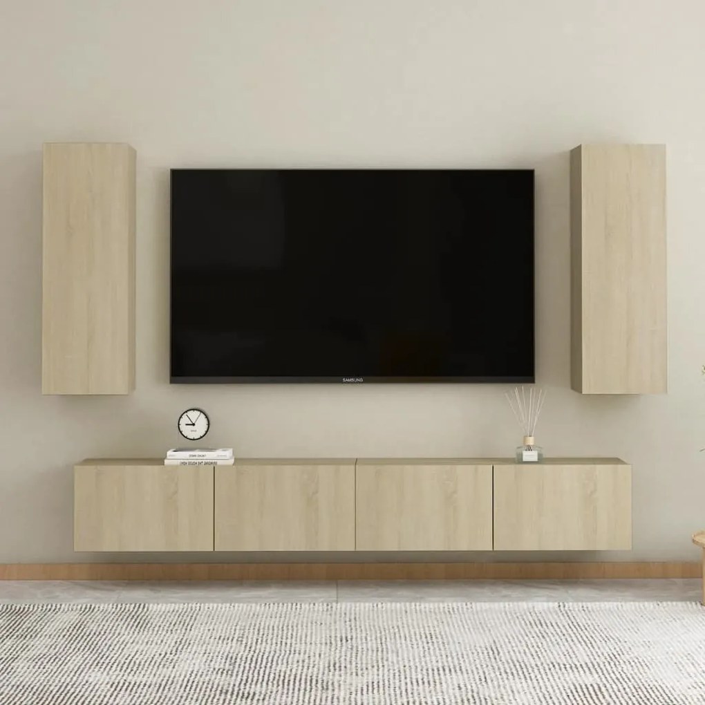 Set Di Mobili Tv 4 Pz Rovere Sonoma İn Legno Multistrato /