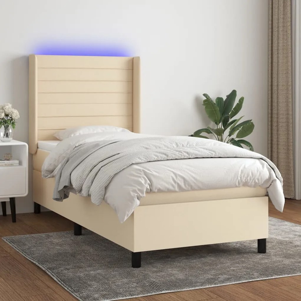 Letto A Molle Con Materasso E Led Crema 80x200 Cm İn Tessuto /