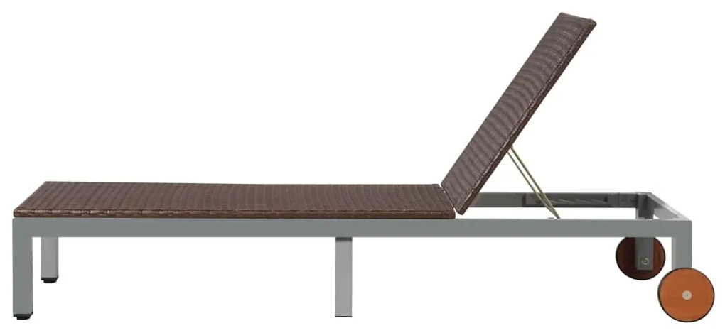 Lettino prendisole con ruote in polyrattan marrone