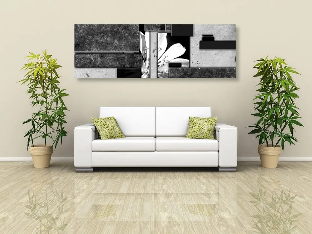 Quadro su tela – Astrazione floreale in bianco e nero